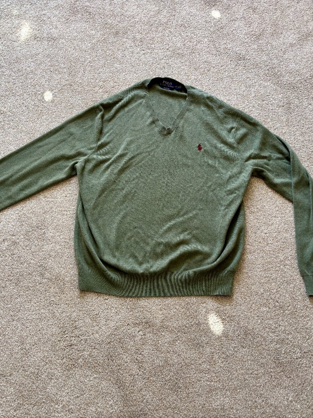 Men's Polo Ralph Lauren Green Pima Cotton V-Neck Sweater - Large